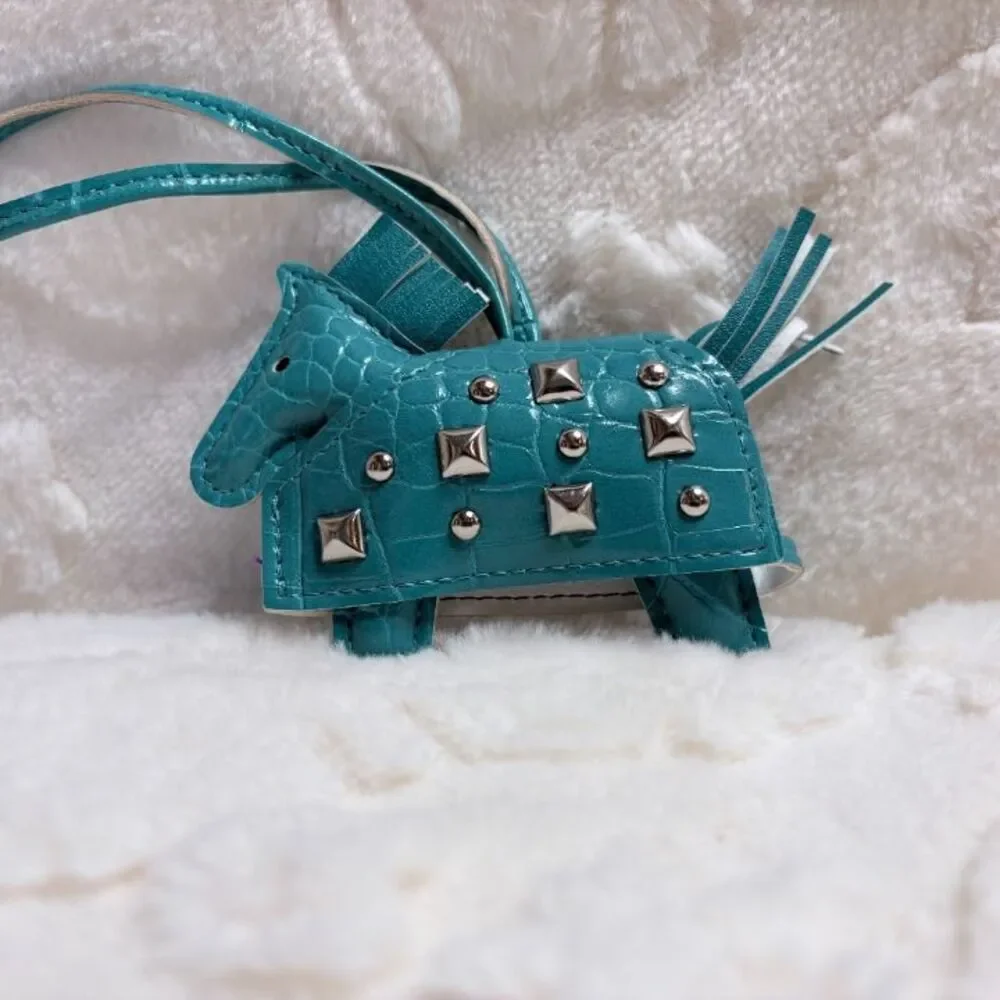 Warhorse bag charm in Green- embossed with silver studs